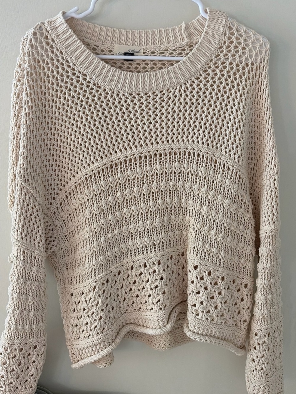 Universal Thread Open-Knit Scoop Neck Sweater in Cream